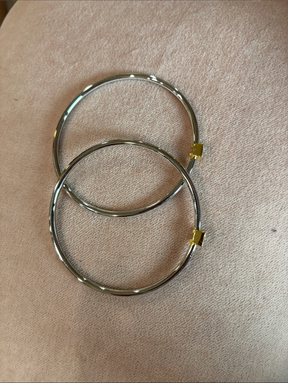 Two-Tone Silver and Gold Square Stone Bangle Bracelets set of 2 - Women Jewelry - Picture 5 of 9